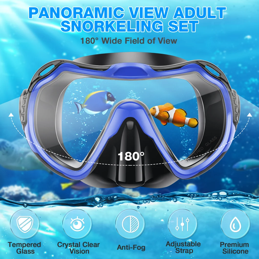 Snorkeling Diving Mask, Easy Breath Scuba Snorkeling Gear with Silicon Mouth Piece and Easy Adjustable Strap